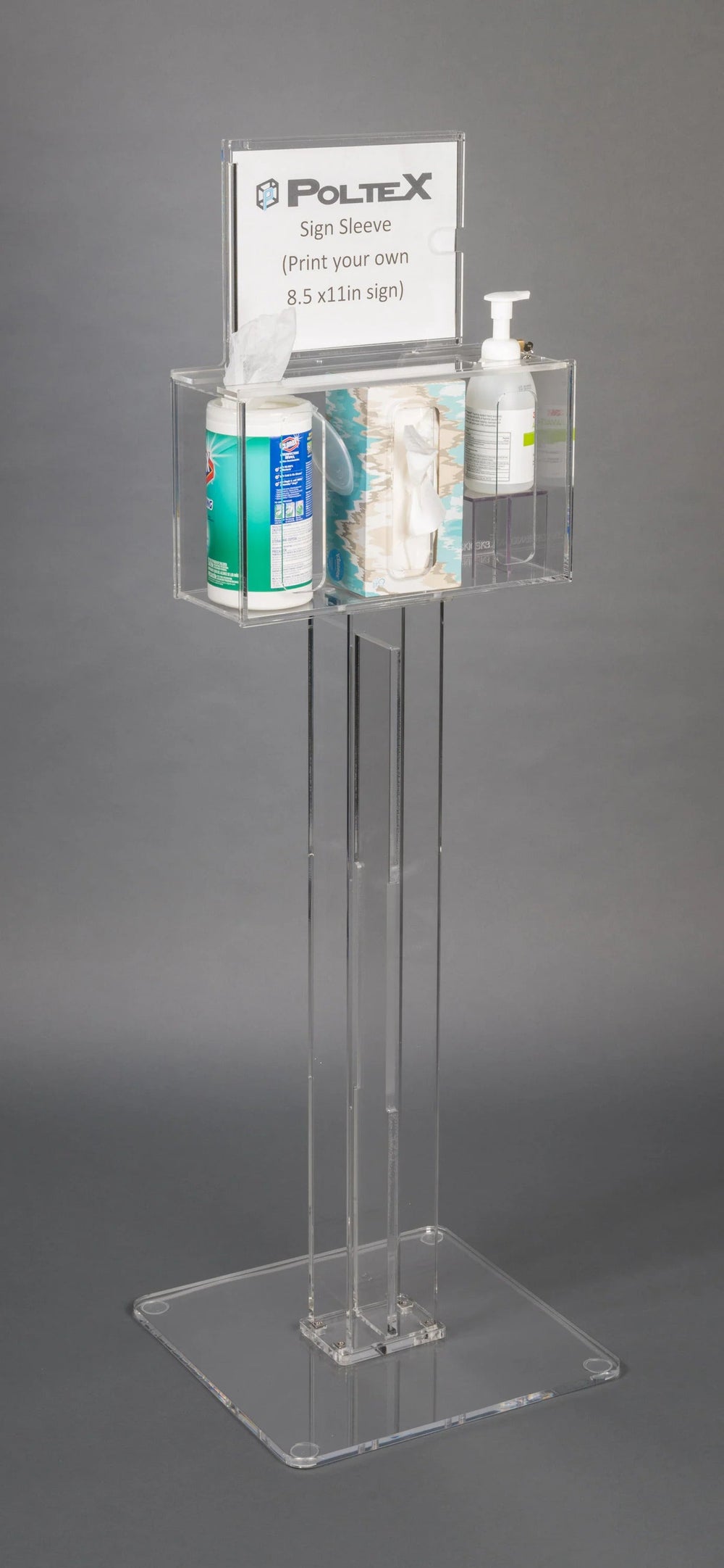 Deco Resp Hygiene Kiosk w/ Sign Sleeve-3 Pos (AC Stand, AC STAND Kit, Riser, padlock)