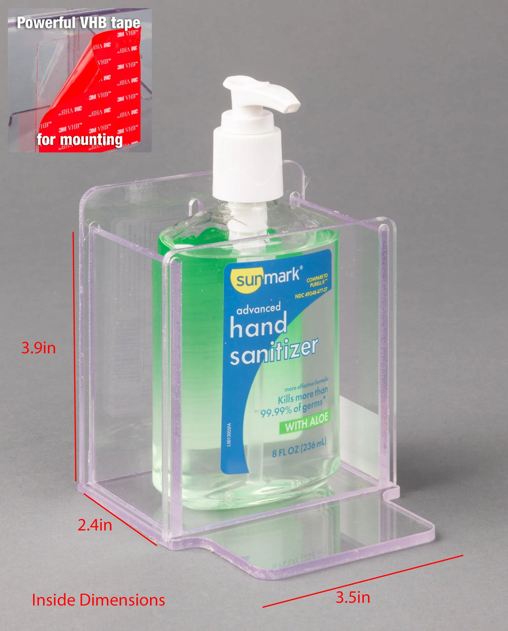 SMALL Hand Sanitizer Holder, FIXED Drip Tray (VHB Tape)
