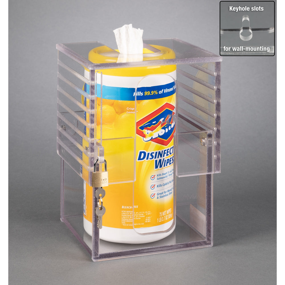 Universal Wipe Cannister Holder-Locking, Adjustable ([4ea: 10-32x7/16,10-32 Sqnut INST], Wall Mount, Padlock)