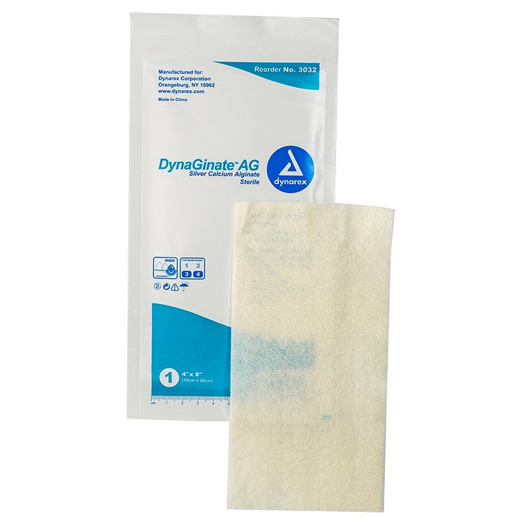 DynaGinate AG Silver Calcium Alginate Dressing, 4" x 8"