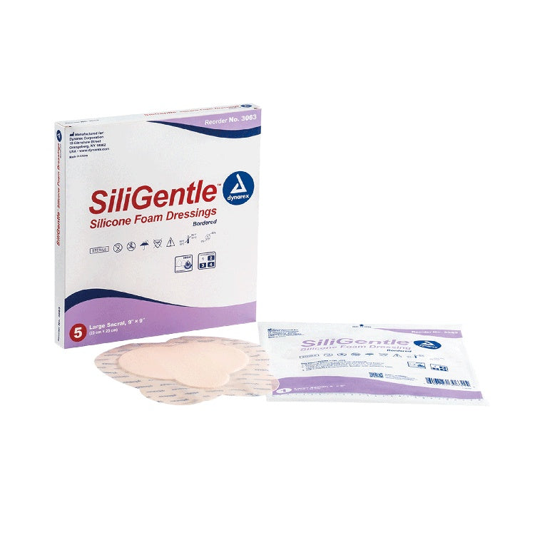 SiliGentle - Silicone Bordered Foam Dressing, Large Sacral, 9" x 9", 12/5/cs