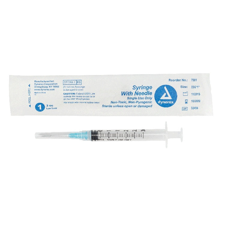 Syringe - Non-Safety with Needle - Luer Lock, 23G, 1" Needle, 3 cc, 8/100/cs