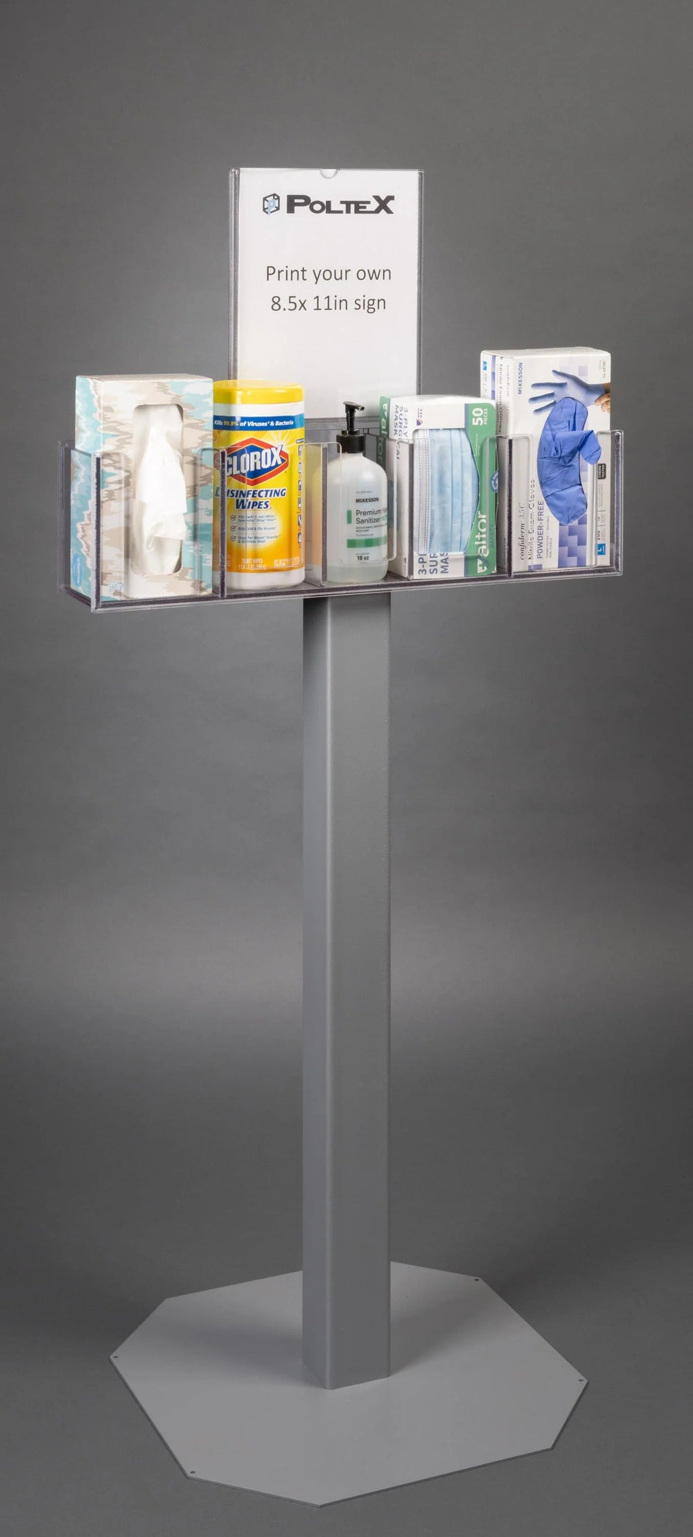 5 Position Respiratory Hygiene Station (3STL Steel Stand, RHS 3 STL Kit, Sign Sleeve)