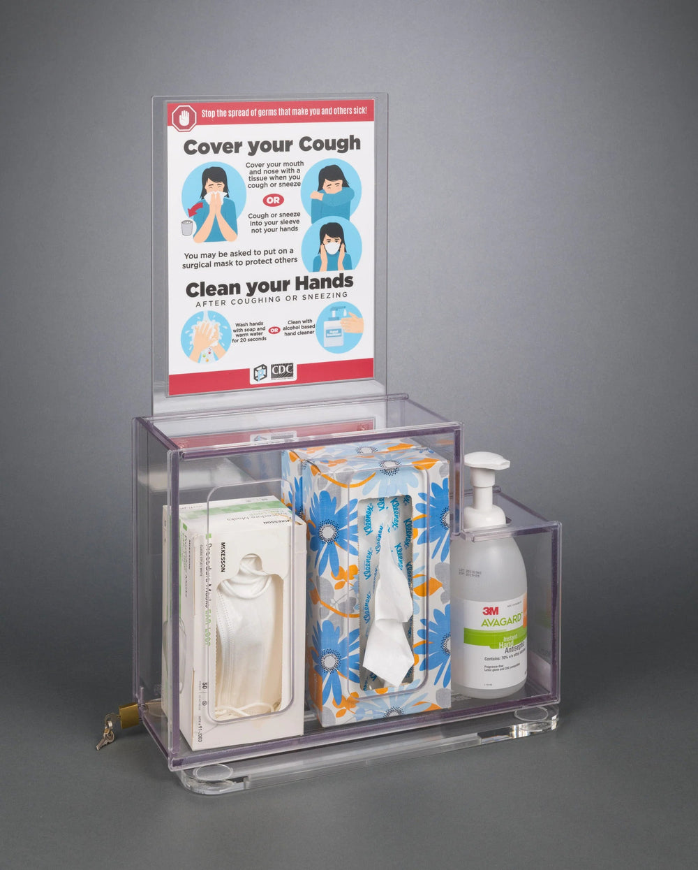 Theft Deterrent/Locking Respiratory Hygiene Station G (CT Base, DCL Sign, RHS CT Kit, Padlock)