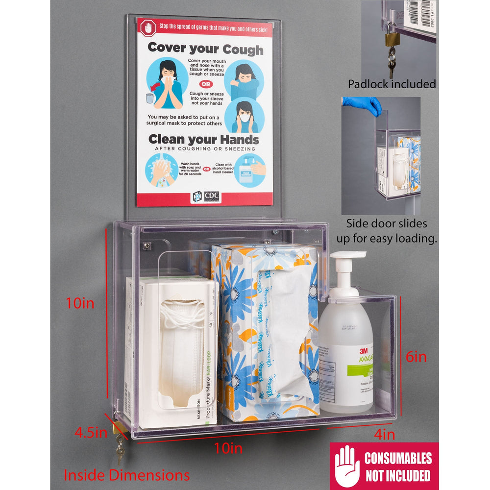 Theft Deterrent/Locking Respiratory Hygiene Station G (DCL Wall Sign, RHS Wall Kit, Padlock)