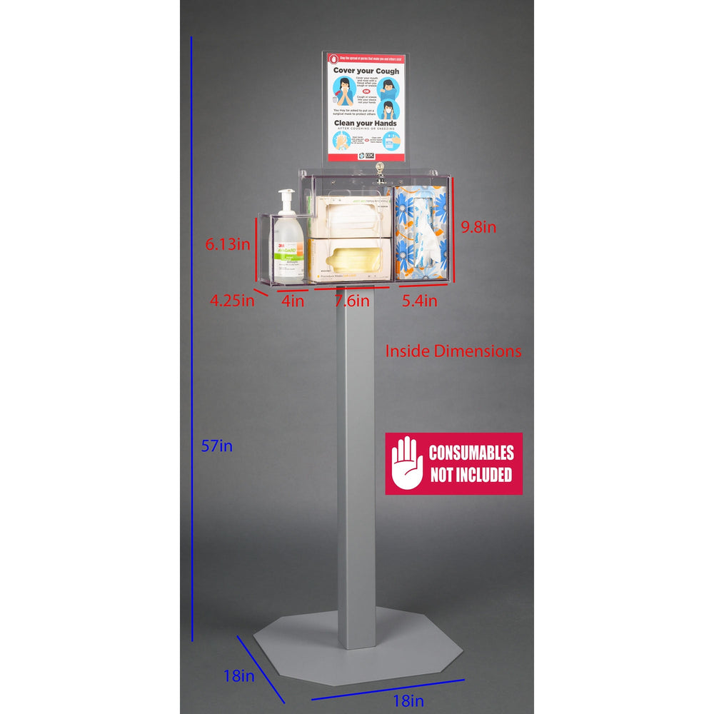 Locking Respiratory Hygiene Station S (3STL Steel Stand, RHS 3STL Kit, Decal Sign)