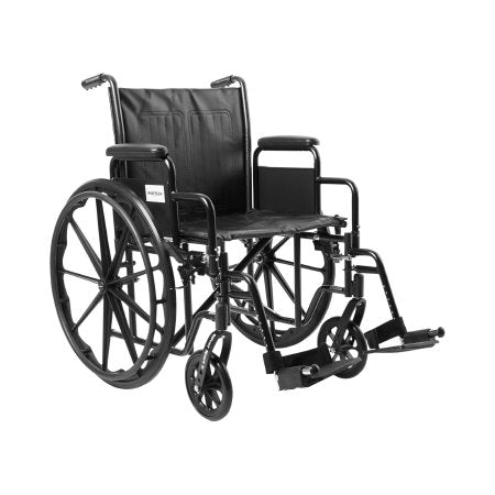 Wheelchair McKesson Dual Axle Desk Length Arm Removable Padded Arm Style Composite Wheel Black Upholstery 20 Inch Seat Width 350 lbs. Weight Capacity