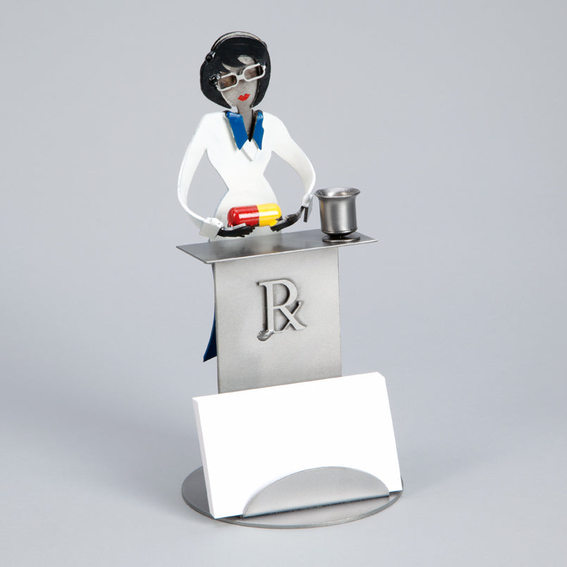 Health Care Logistics Female Pharmacist Steel Sculpture Cardholder