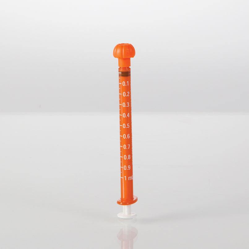 Health Care Logistics Oral Dispensers with Tip Caps, 1mL, Amber/White Markings