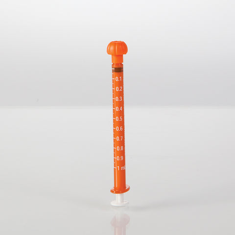 Oral Dispensers with Tip Caps, 1mL, Amber/White Markings