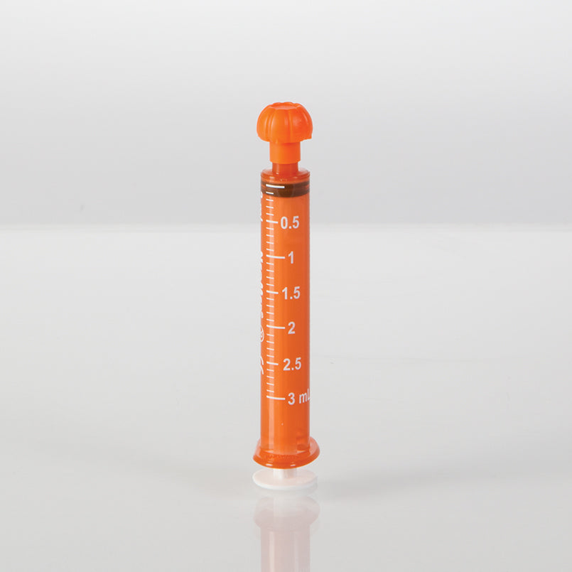 Health Care Logistics Oral Dispensers with Tip Caps, 3mL, Amber/White Markings, 25 Pack