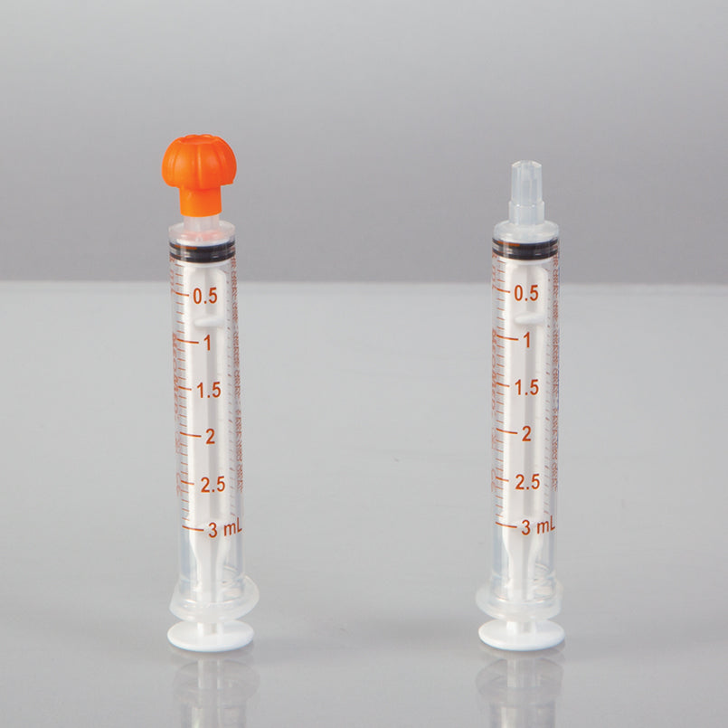 Health Care Logistics Oral Dispensers with Tip Caps, 3mL, Clear/Orange Markings,