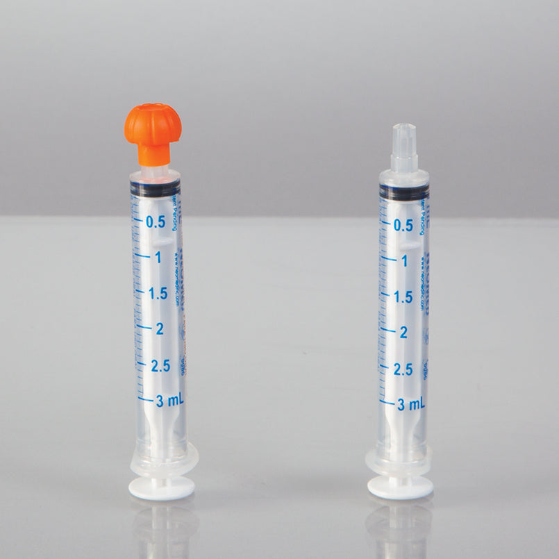 Health Care Logistics Oral Dispensers with Tip Caps, 3mL, Clear/Blue Markings, 100 Pack