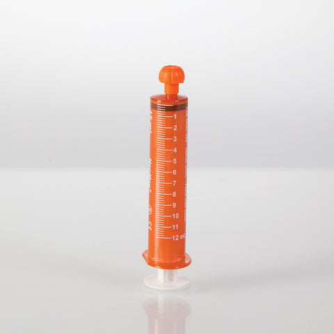 Oral Dispensers with Tip Caps, 12mL, Amber/White Markings, 100 Pack