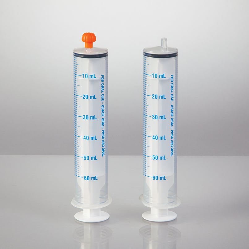 Health Care Logistics Oral Dispensers with Tip Caps, 60mL, Clear/Blue Markings, 25 Pack