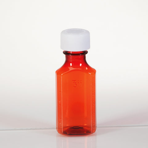 Amber Plastic Oval Medicine Bottles, 2 oz.