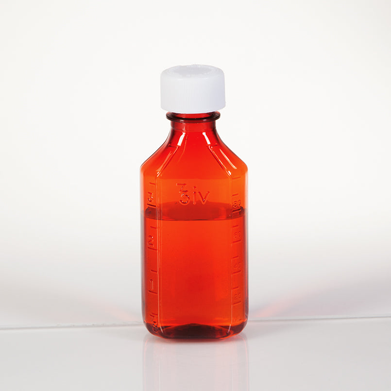 Amber Plastic Oval Medicine Bottles, 4 oz.