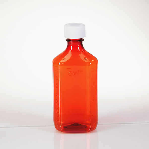 Amber Plastic Oval Medicine Bottles, 8 oz.