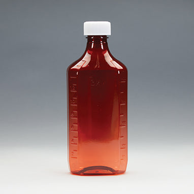 Health Care Logistics Amber Plastic Oval Medicine Bottles w/ Caps, 16 oz.