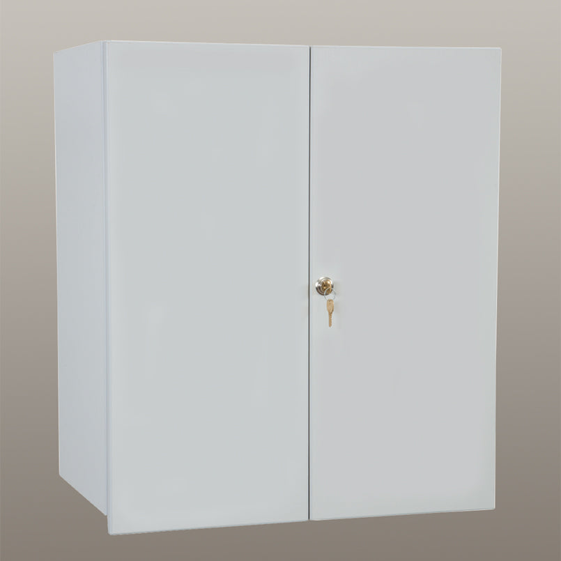 Health Care Logistics Wall Cabinet with Locking Overhang Doors, 24 Inch Wide - Beige