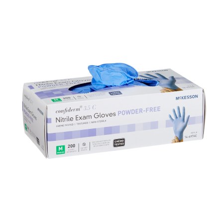 Exam Glove McKesson Confiderm® 3.5C Medium NonSterile Nitrile Standard Cuff Length Textured Fingertips Blue Chemo Tested