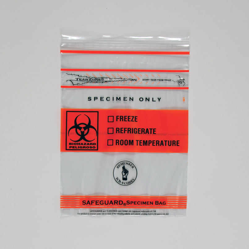 Health Care Logistics Biohazard Specimen Bags, 8 x 10