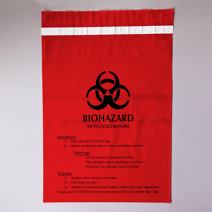 Health Care Logistics Stick-On Biohazard Bags, Large, 12 x 14