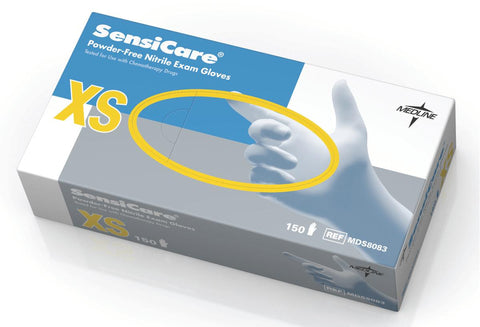 SensiCare Powder-Free Nitrile Exam Gloves with Textured Fingertips, Size XS