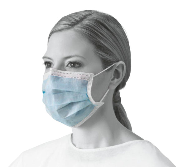 Procedure Face Mask with Ear Loops, Blue, Spunbond Polypropylene Outer / Thermal Bond Polypropylene Inner