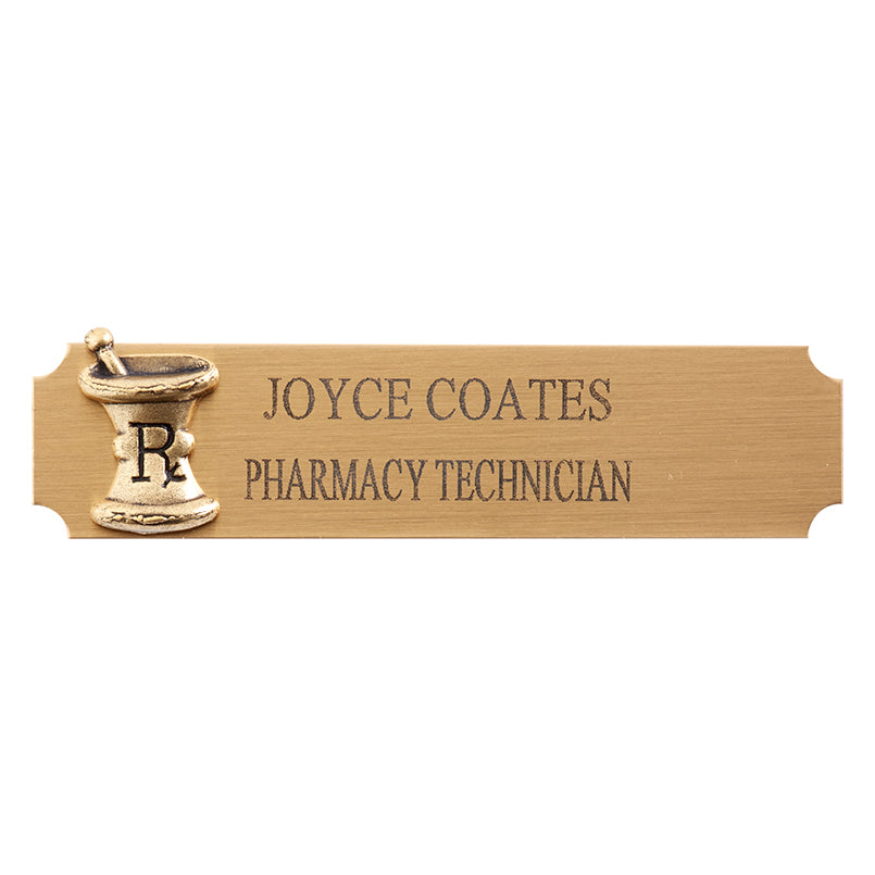 Brass Namebadge with Brass Mortar and Pestle
