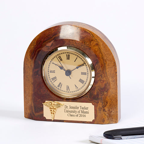 Amber Swirl Clock w/ Caduceus, Personalized