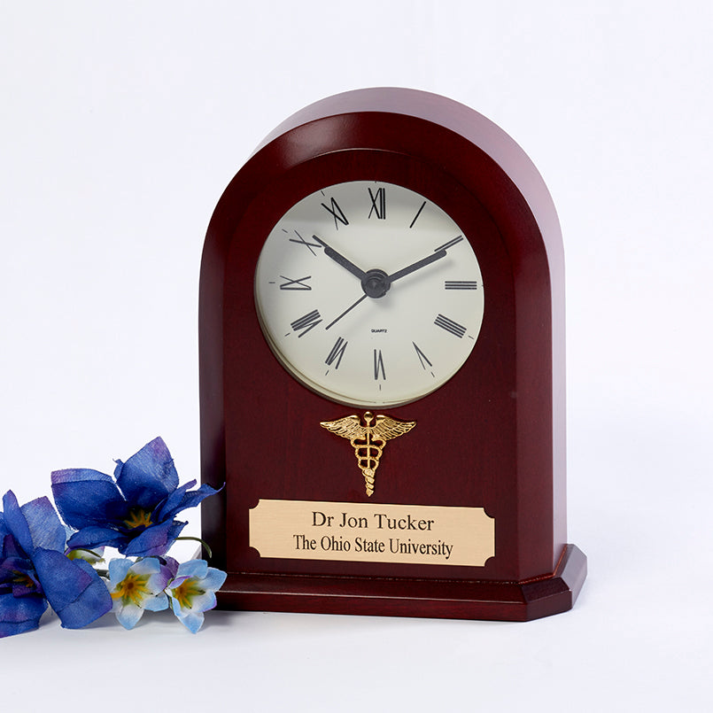 Cherry Clock w/ Caduceus, Personalized