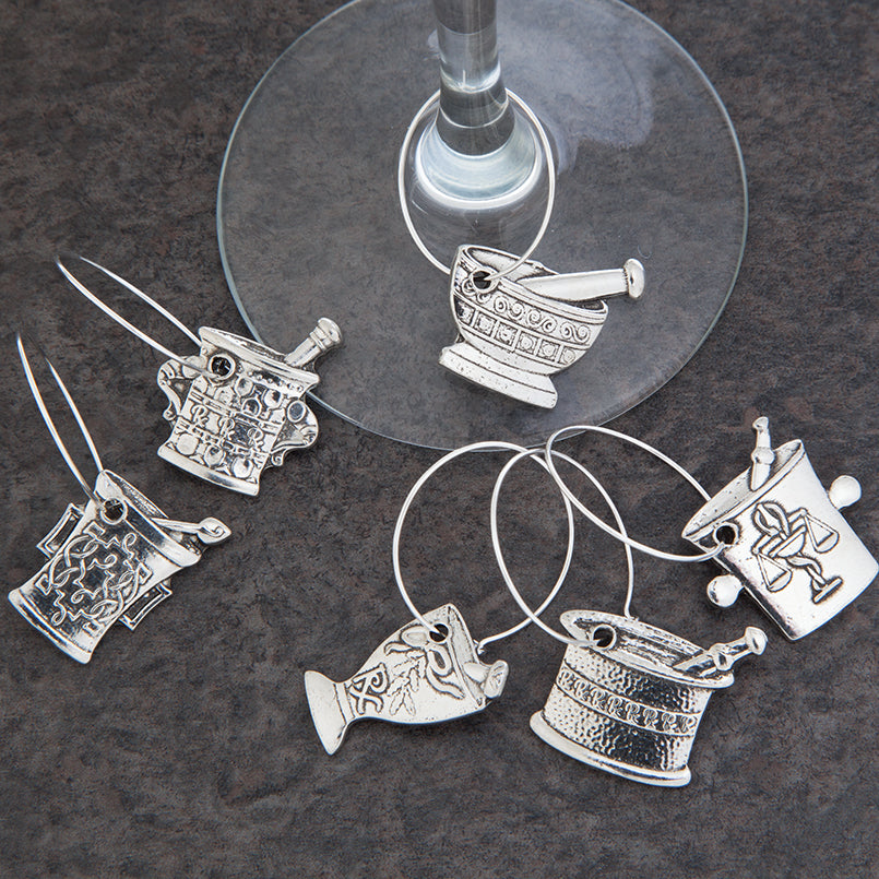 Health Care Logistics Mortar and Pestle Wine Charms, Set of Six