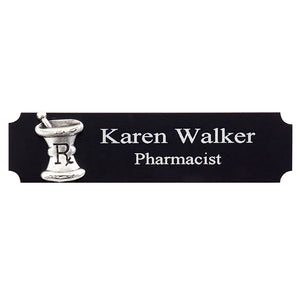 Black and Silver Namebadge with Mortar and Pestle Logo