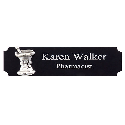 Black and Silver Namebadge with Mortar and Pestle Logo