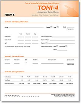 TONI-4 Form B Answer Booklet and Record Forms (50)